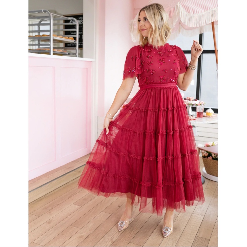 NEW Ivy City Co Anastasia Maxi Dress L Red
